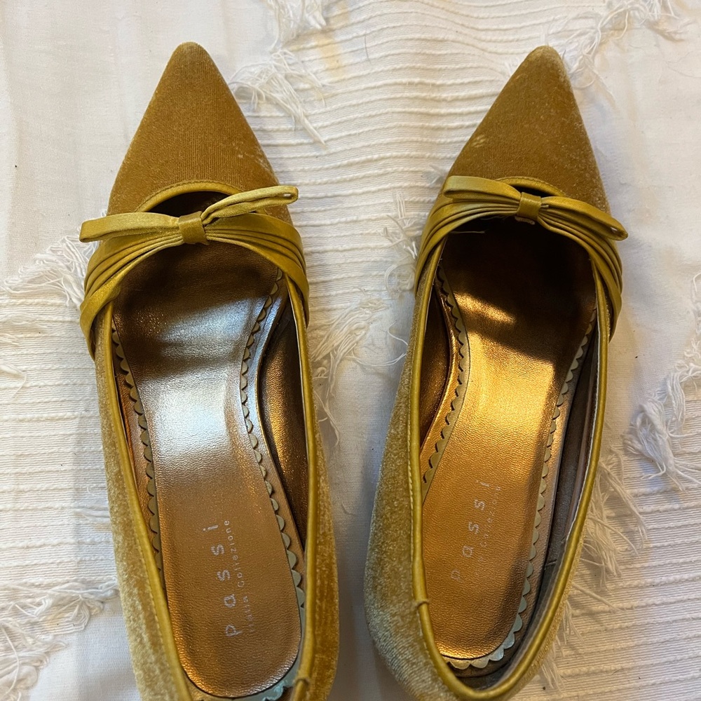 Mustard Yellow Velvet Kitten Heel with Bow